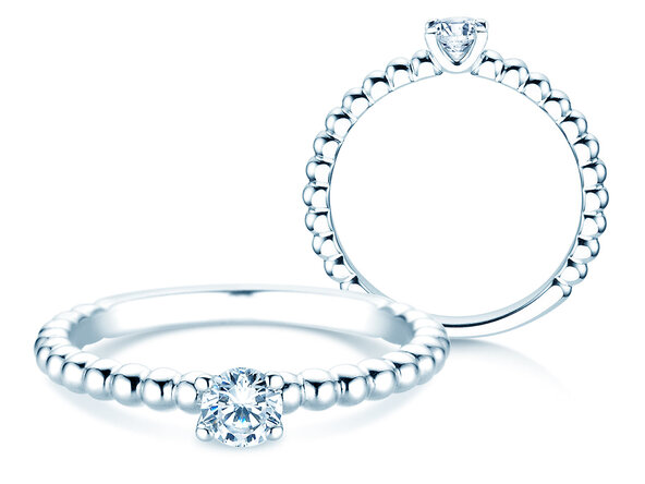 Anillo de compromiso Classic Beads en 9K oro blanco con diamante 0,25ct H/SI