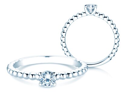 Anillo de compromiso Classic Beads en 9K oro blanco con diamante 0,30ct H/SI