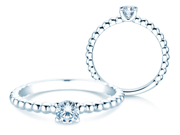 Anillo de compromiso Classic Beads en 9K oro blanco con diamante 0,30ct H/SI