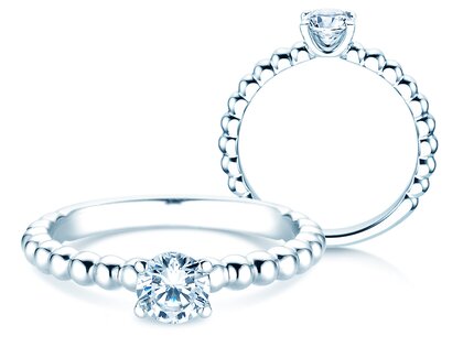 Anillo de compromiso Classic Beads en 9K oro blanco con diamante 0,50ct G/SI
