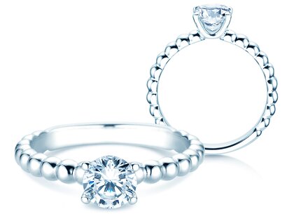 Anillo de compromiso Classic Beads en 14K oro blanco con diamante 0,75ct G/SI