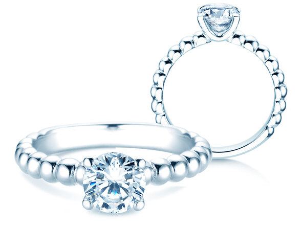 Anillo de compromiso Classic Beads en 18K oro blanco con diamante 2,00ct H/SI
