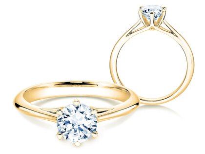 Anillo de compromiso Heaven 6 en 14K oro amarillo con diamante de laboratorio 1,00ct E/VS