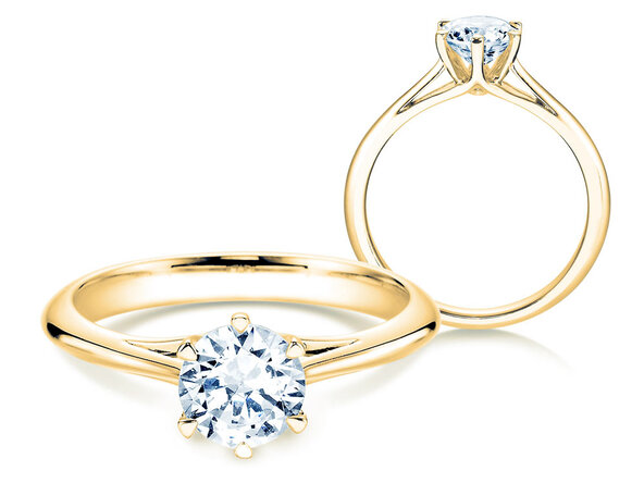 Anillo de compromiso Heaven 6 en 14K oro amarillo con diamante de laboratorio 1,00ct E/VS