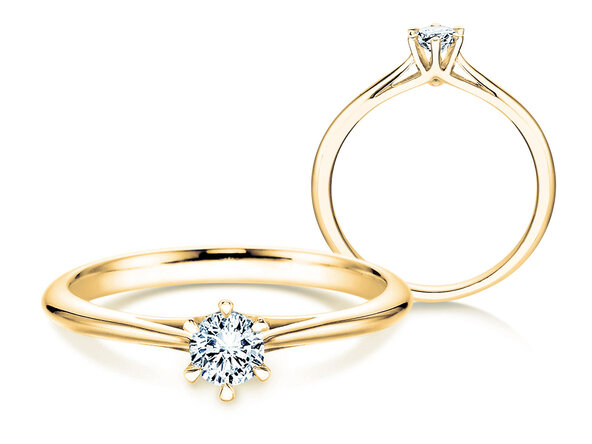 Anillo de compromiso Heaven 6 en 9K oro amarillo con diamante de laboratorio 0,25ct E/VS