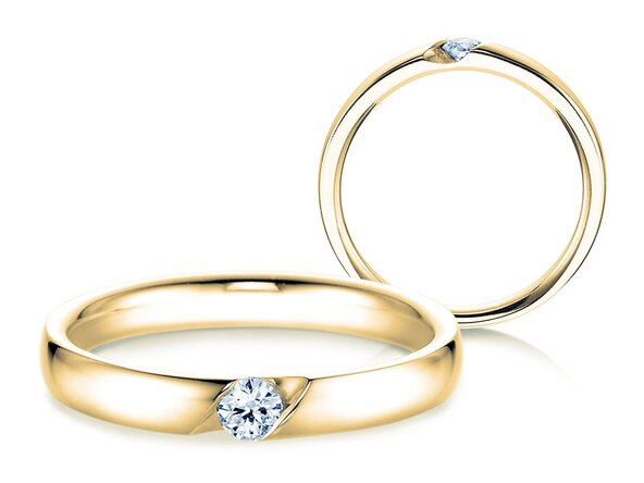 Anillo de compromiso Italic en 9K oro amarillo con diamante 0,10ct