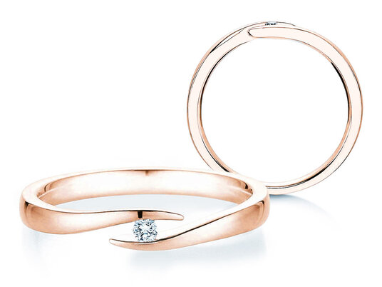 Anillo de compromiso Twist en 9K oro rosa con diamante 0,03ct